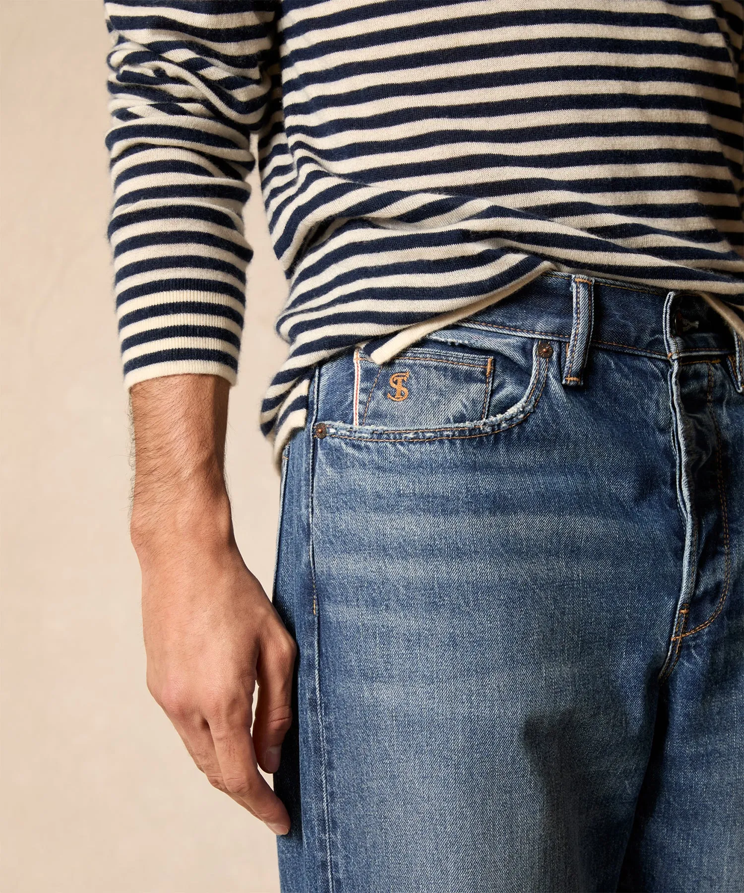 Relaxed Selvedge Jean in Medium Crease Wash