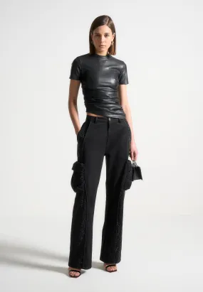 Rhinestone Contour Cargo Pants - Black