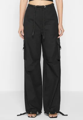 Ripstop Parachute Cargo Pants - Black