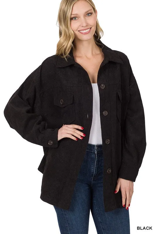 Sara's Steals & Deals: Oversized Corduroy Button Front Shacket - Part 2 - Final Sale