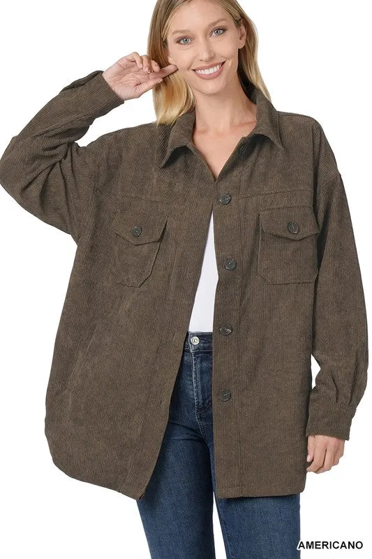 Sara's Steals & Deals: Oversized Corduroy Button Front Shacket - Part 2 - Final Sale