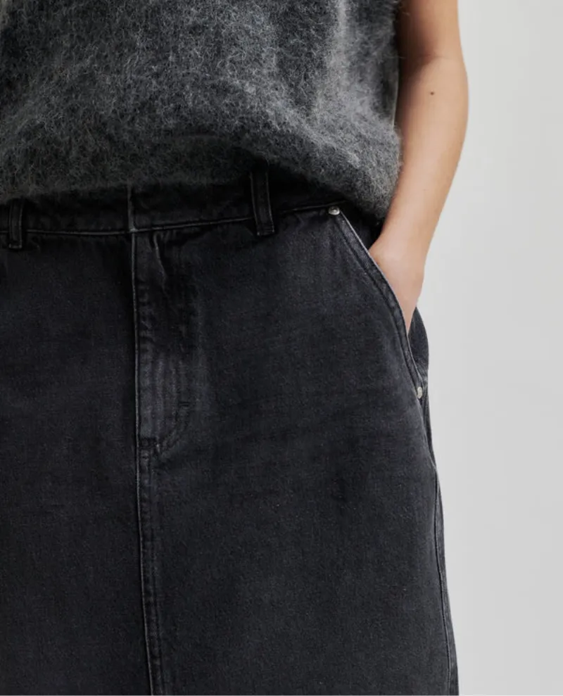 Second Female Andorra Grey Denim Maxi Skirt