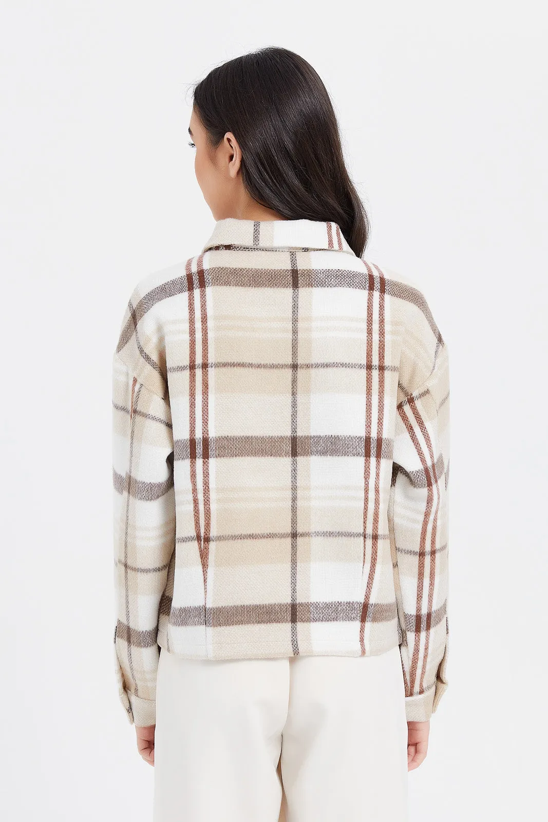 Senior Girls Brown Plaid Shacket