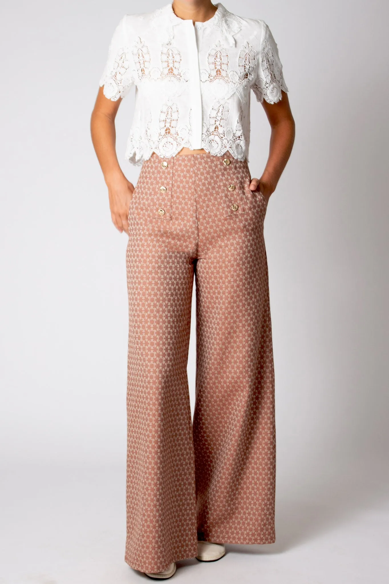 Serafina Monogram Wide Leg Pant - Espresso by Miguelina