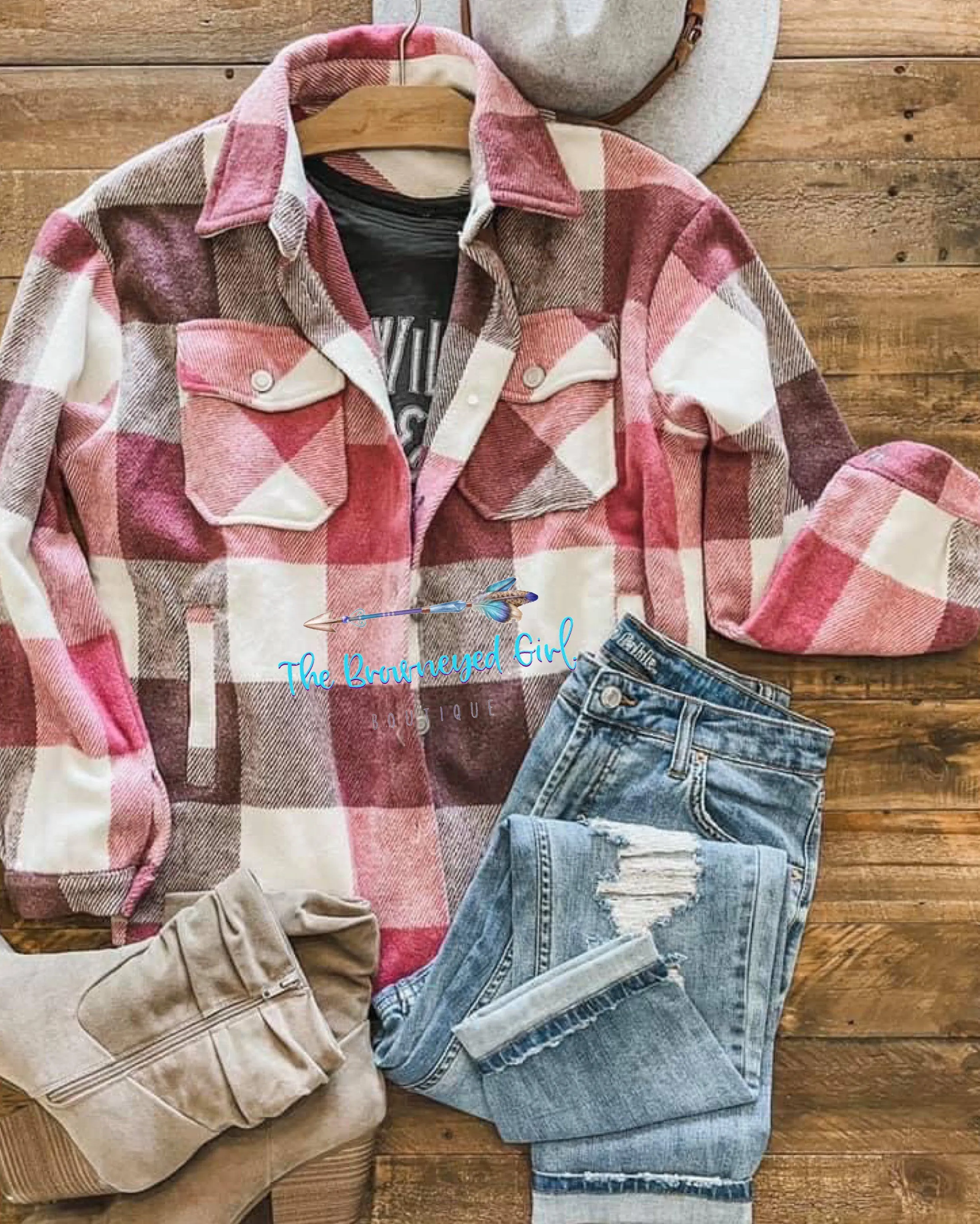 Shacket Plaid Jacket/Shirt Pink