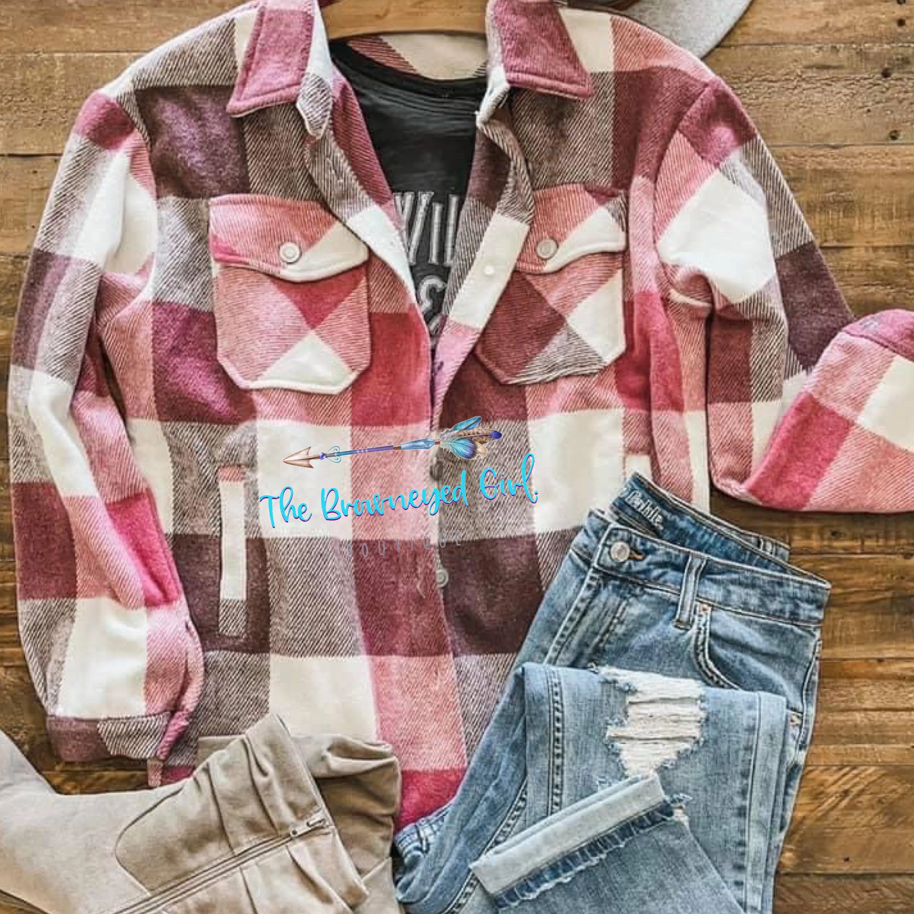 Shacket Plaid Jacket/Shirt Pink