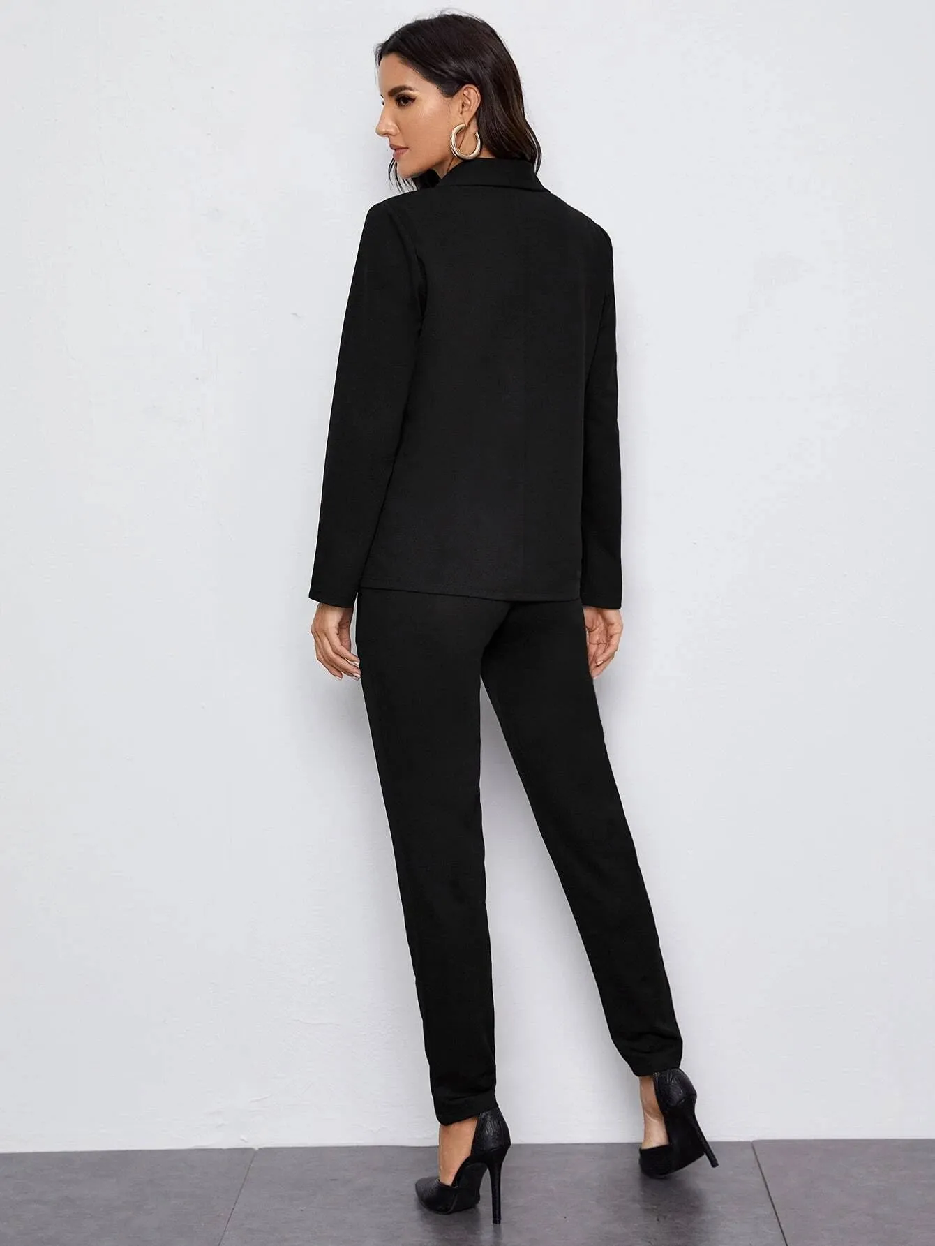 SHEIN Felegant Shawl Collar Open Front Blazer and Slant Pocket Pants Set