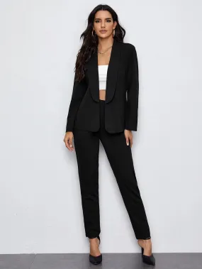 SHEIN Felegant Shawl Collar Open Front Blazer and Slant Pocket Pants Set