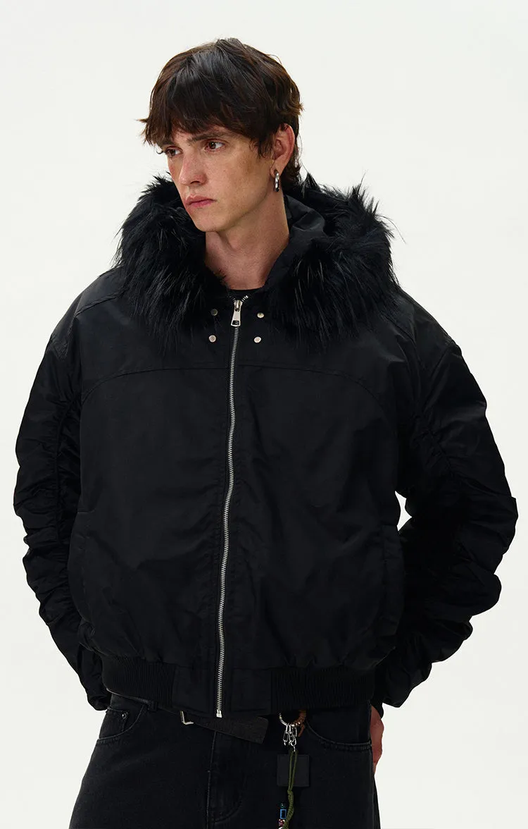 Short fur collar bomber jacket