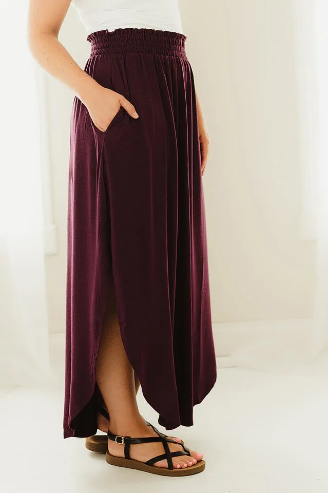 Smocked Waist Side Slit Maxi Skirt