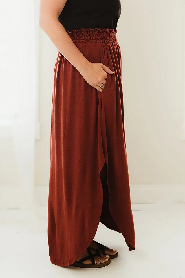 Smocked Waist Side Slit Maxi Skirt