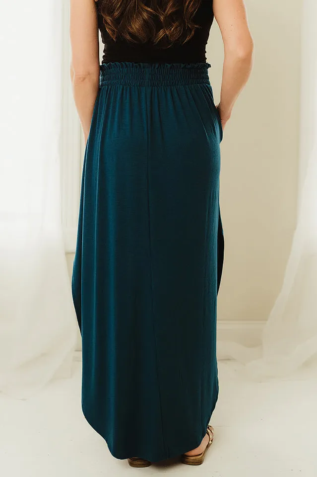 Smocked Waist Side Slit Maxi Skirt