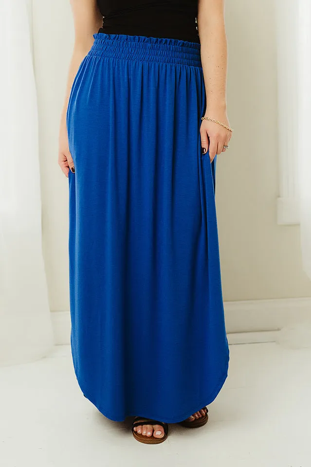 Smocked Waist Side Slit Maxi Skirt