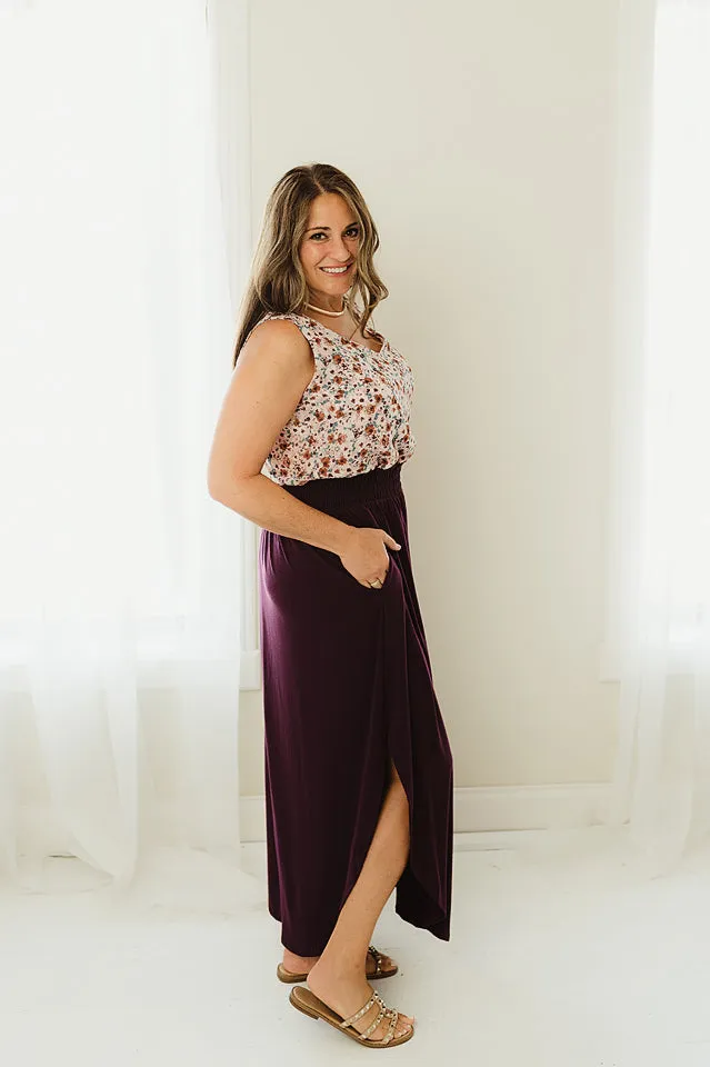 Smocked Waist Side Slit Maxi Skirt