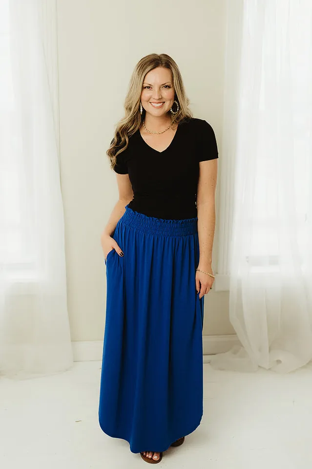 Smocked Waist Side Slit Maxi Skirt