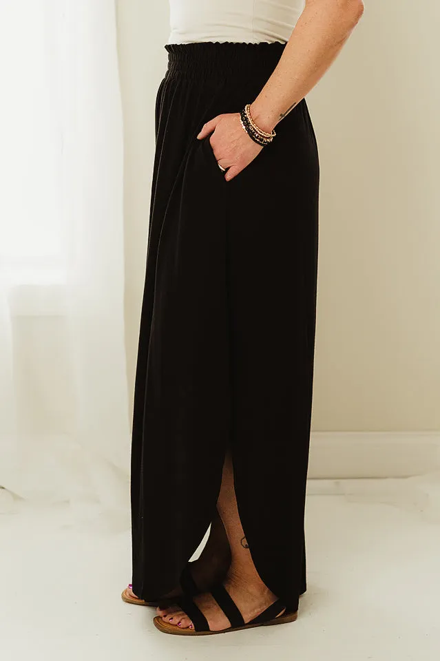 Smocked Waist Side Slit Maxi Skirt