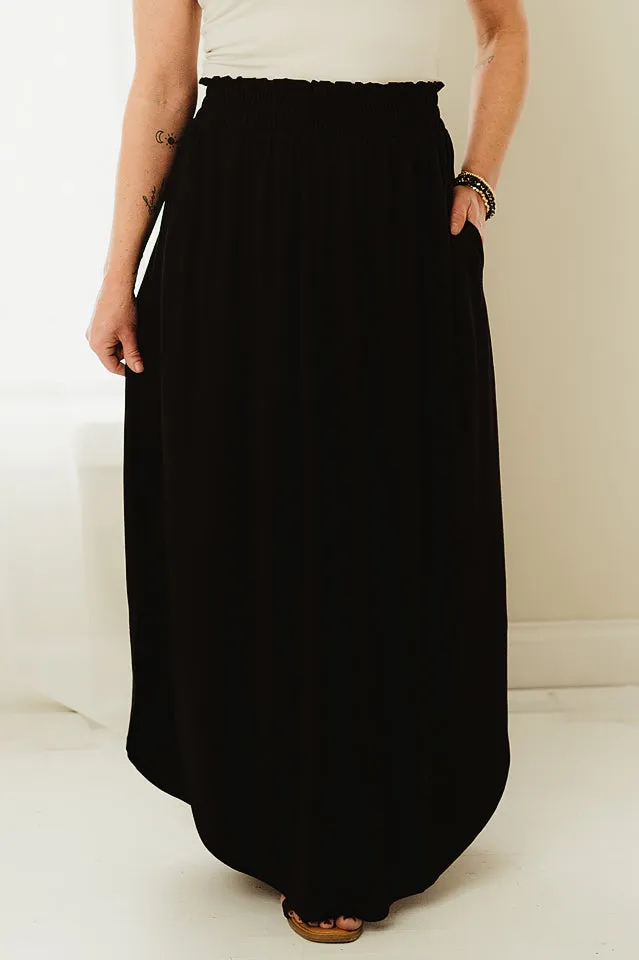 Smocked Waist Side Slit Maxi Skirt