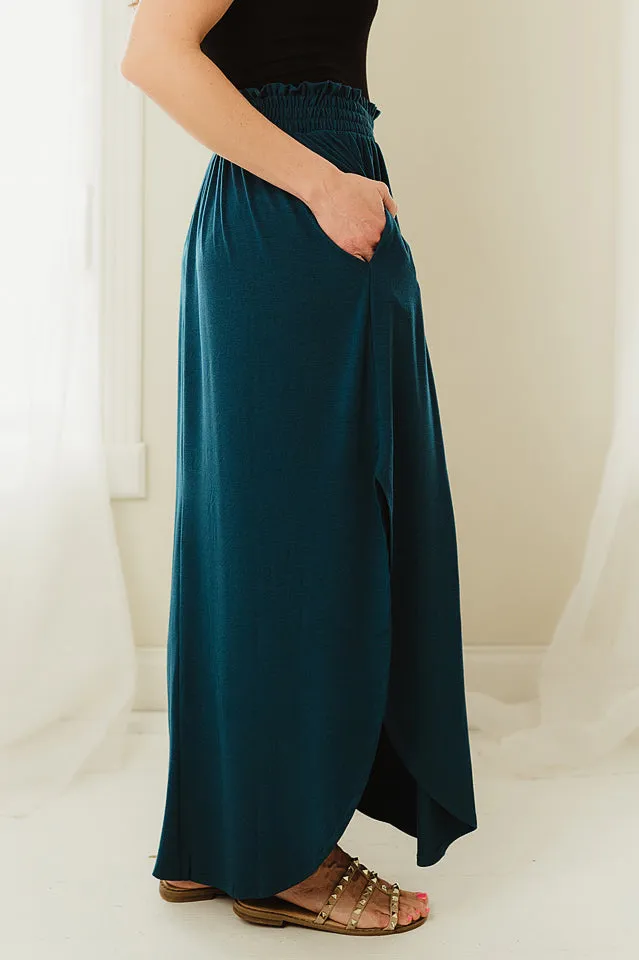 Smocked Waist Side Slit Maxi Skirt