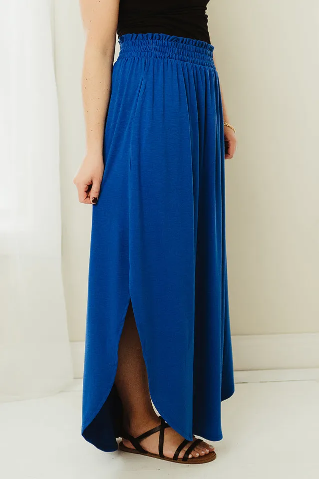 Smocked Waist Side Slit Maxi Skirt