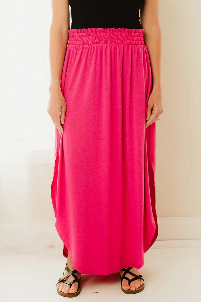 Smocked Waist Side Slit Maxi Skirt