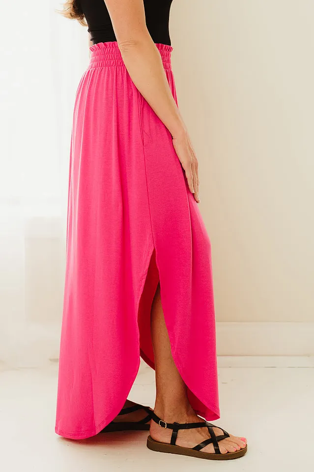 Smocked Waist Side Slit Maxi Skirt