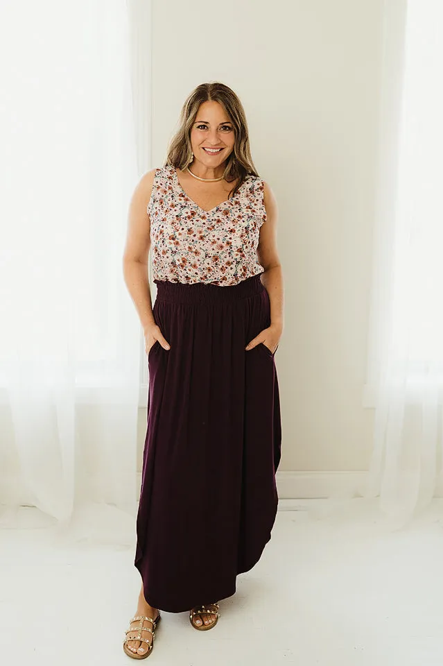 Smocked Waist Side Slit Maxi Skirt