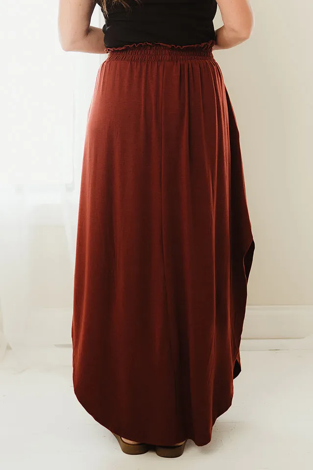 Smocked Waist Side Slit Maxi Skirt