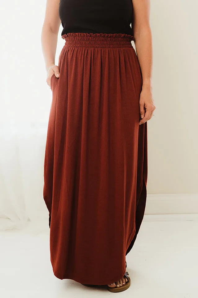 Smocked Waist Side Slit Maxi Skirt