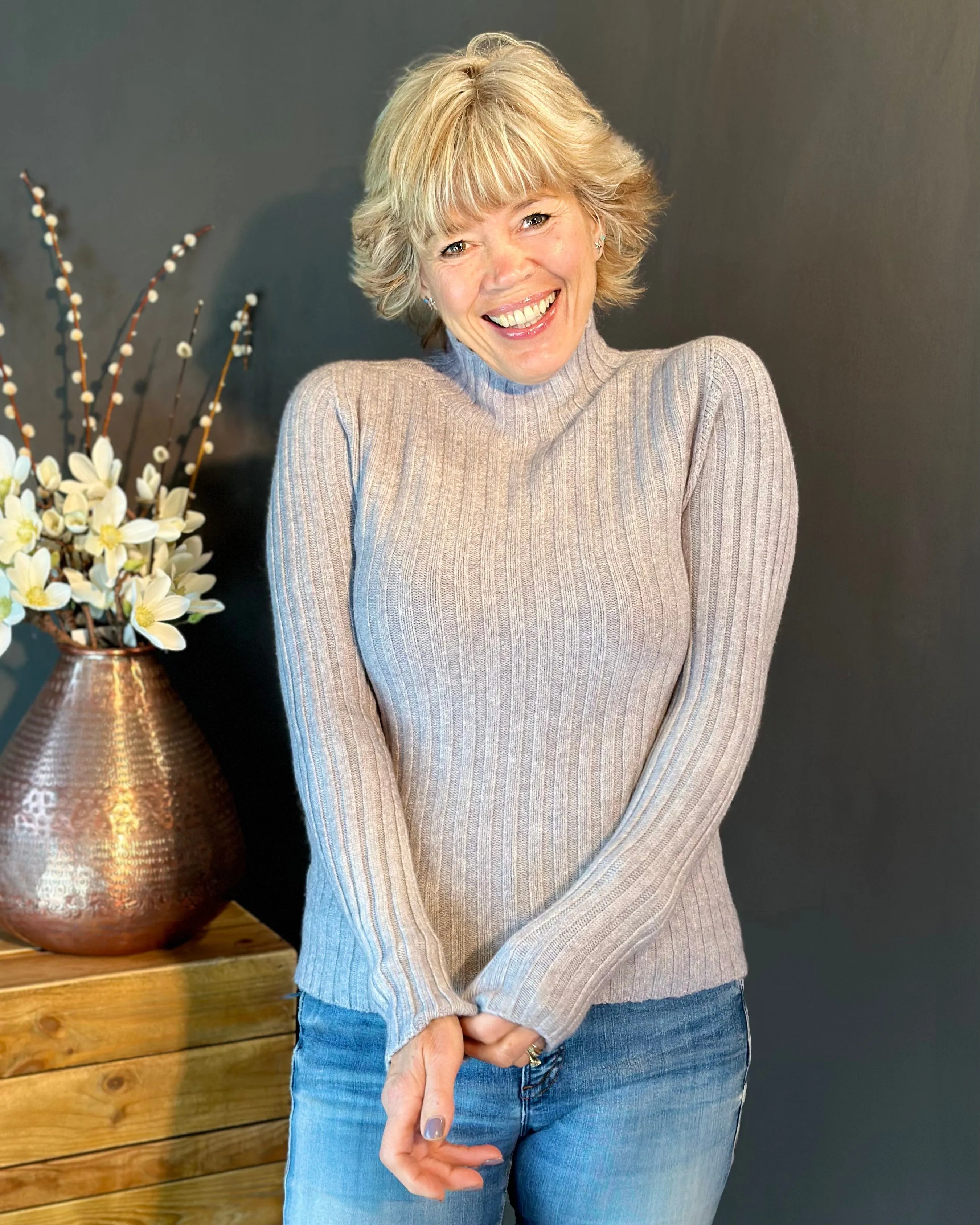 Soft Knit Turtle Neck Ribbed Jumper - Grey