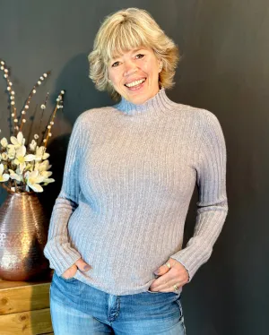 Soft Knit Turtle Neck Ribbed Jumper - Grey