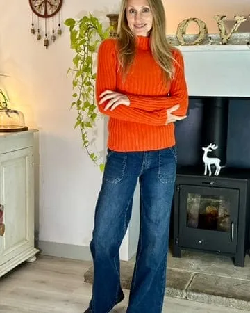 Soft Knit Turtle Neck Ribbed Jumper - Orange