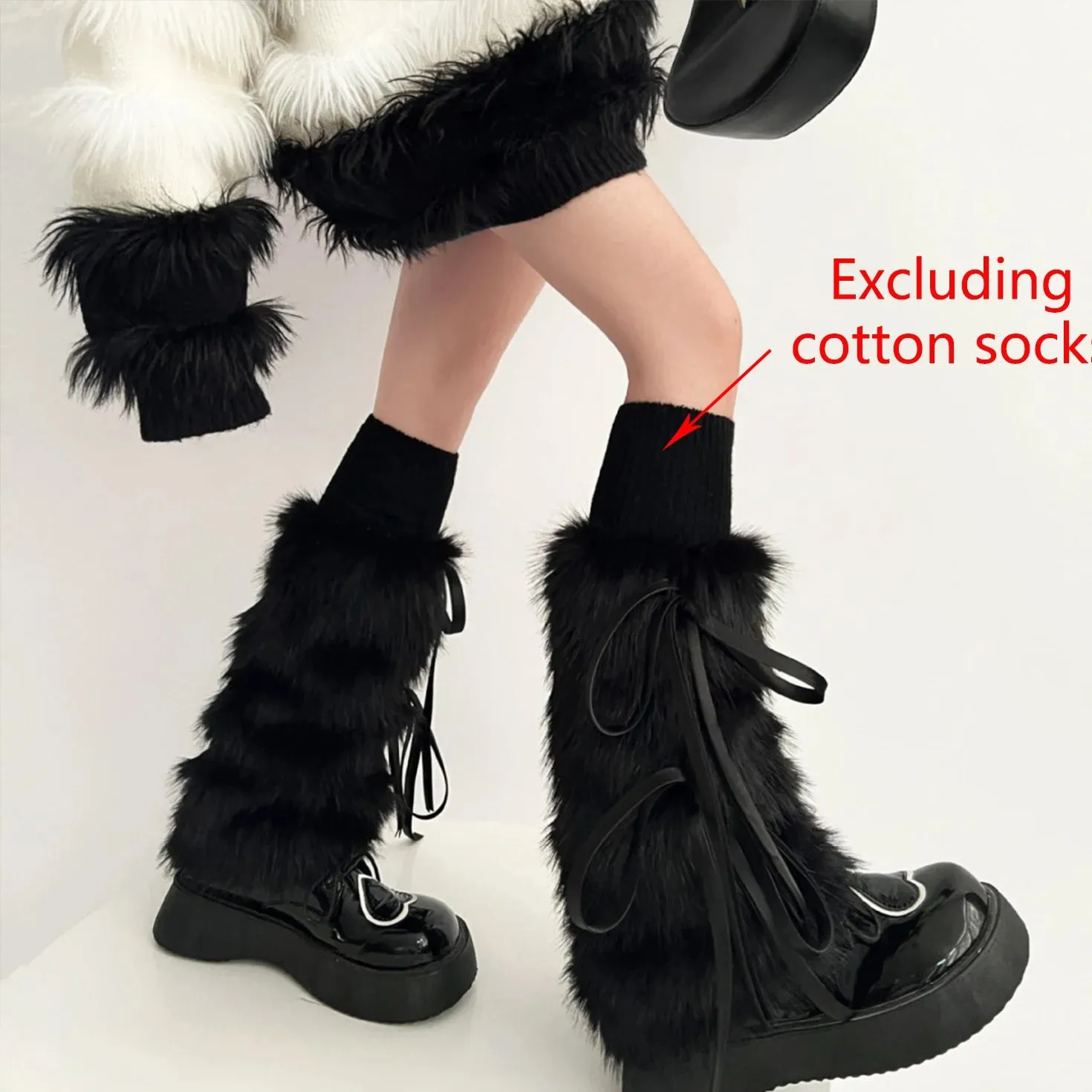 Sohiwoo Kawaii Bow Knot Leg Warmers Thickened Imitation Rabbit Fur Women Leggings Boots Cover Lolita Punk Harajuku Party Accessories