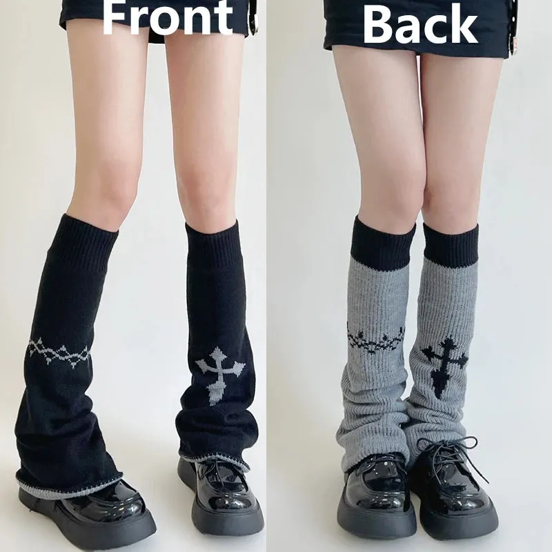 Sohiwoo New Leg Warmers Cross Chain Leg socks Y2k Japanese Punk Hot Girl Dark Women Harajuku Gothic Cable Knit Socks Cosplay Accessories