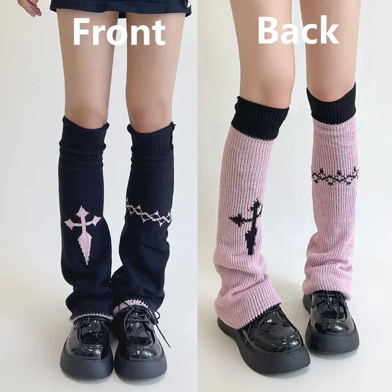 Sohiwoo New Leg Warmers Cross Chain Leg socks Y2k Japanese Punk Hot Girl Dark Women Harajuku Gothic Cable Knit Socks Cosplay Accessories