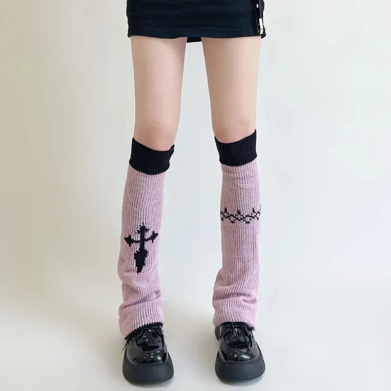 Sohiwoo New Leg Warmers Cross Chain Leg socks Y2k Japanese Punk Hot Girl Dark Women Harajuku Gothic Cable Knit Socks Cosplay Accessories