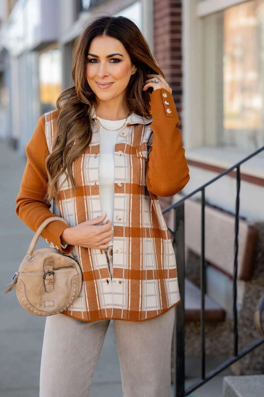 Solid Sleeve Plaid Sweatshirt Shacket