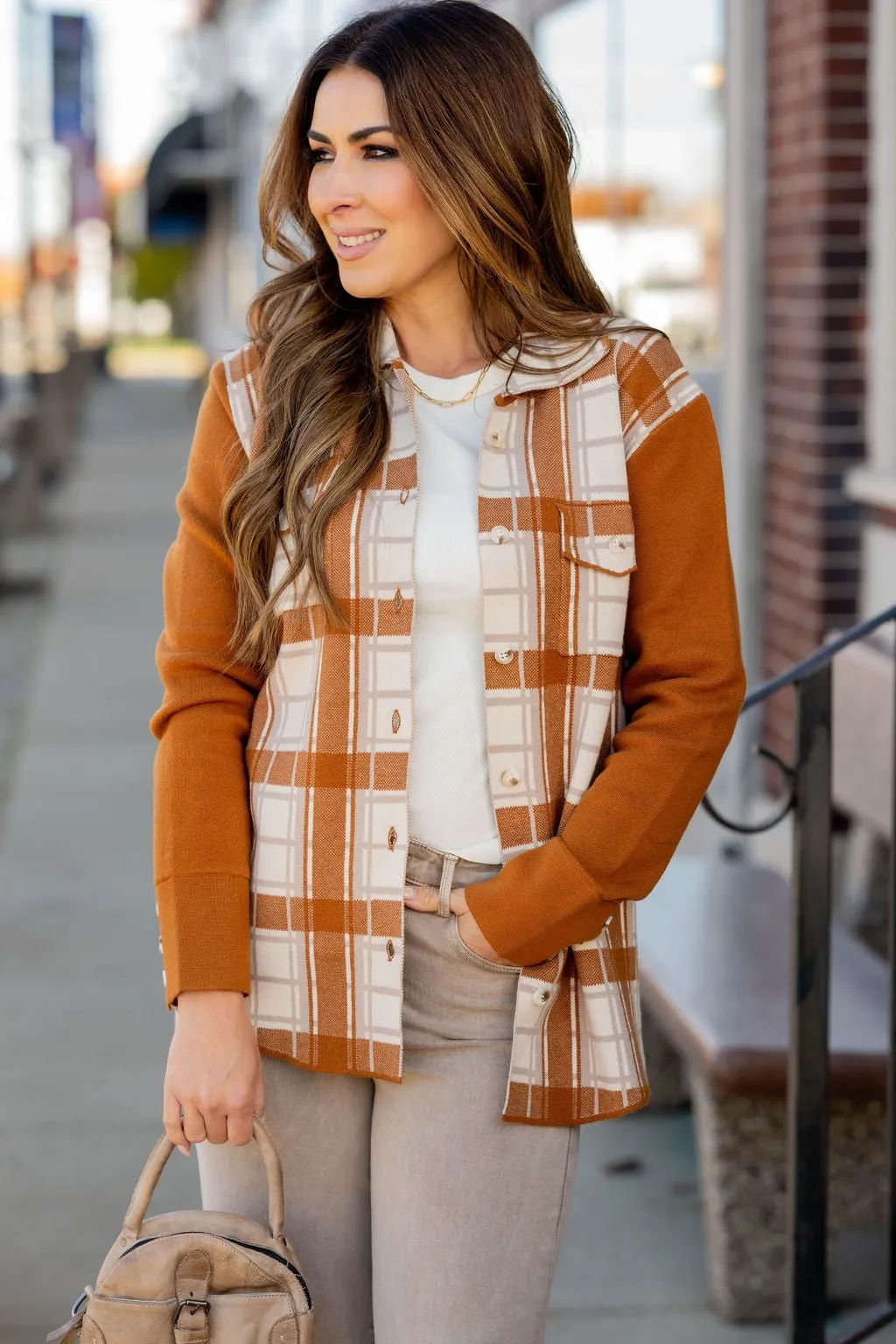 Solid Sleeve Plaid Sweatshirt Shacket