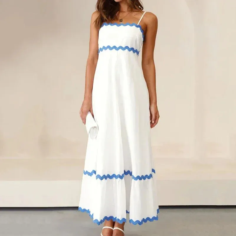 Summer Beach Splicing Big Swing Strapless Maxi Dress - Women's Boho Fashion