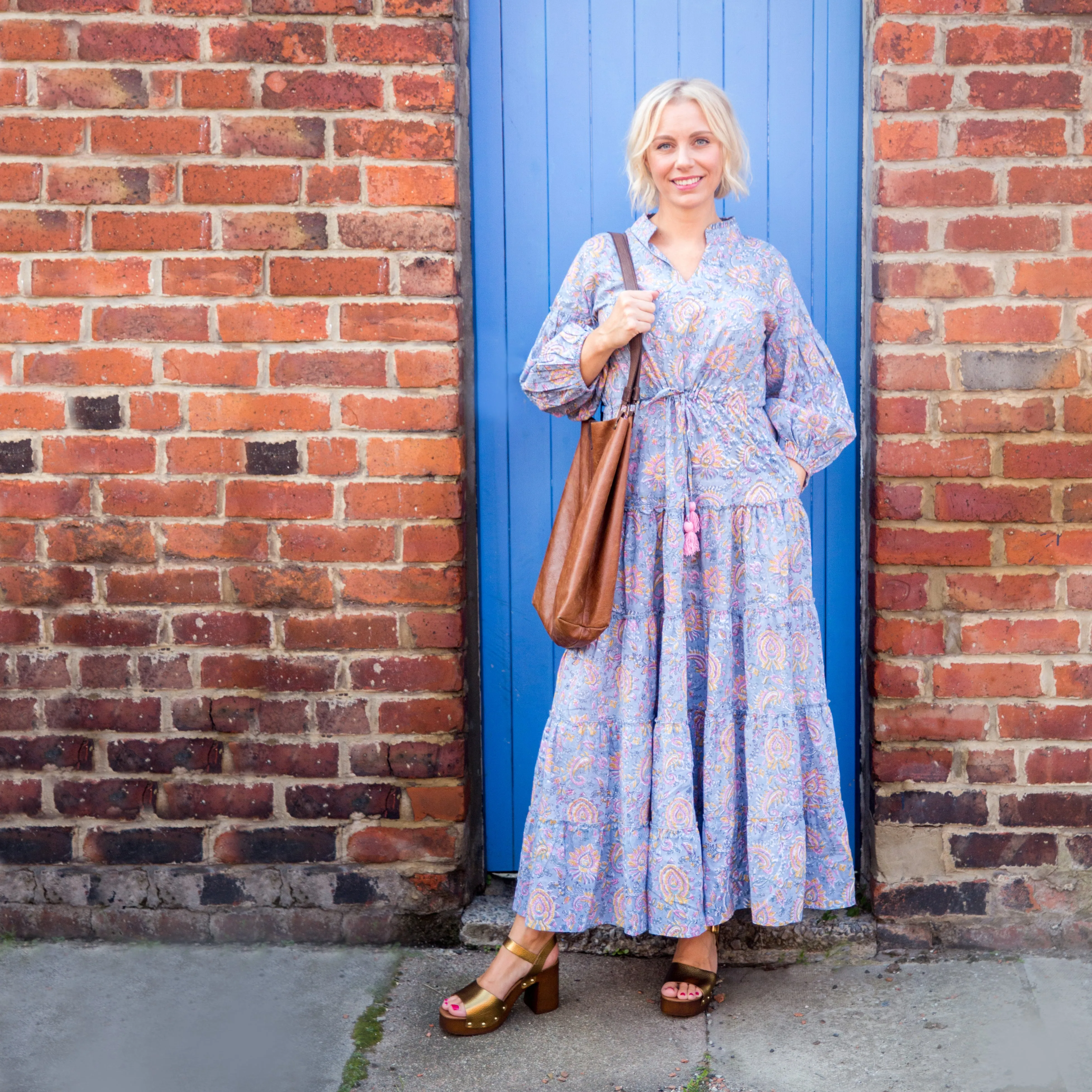 Suri Cotton Block Print Dress -  Soft Grey