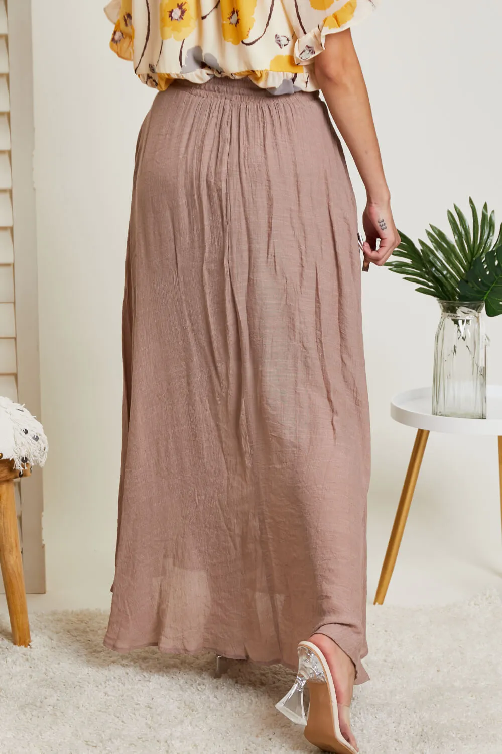 Sweet Lovely by Jen Full Size Leaps and Bounds Slit Maxi Skirt in Mocha