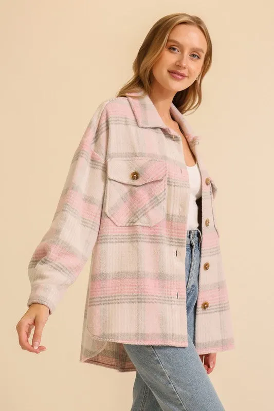 Taupe/Pink Fall Vibes Plaid Print Shacket