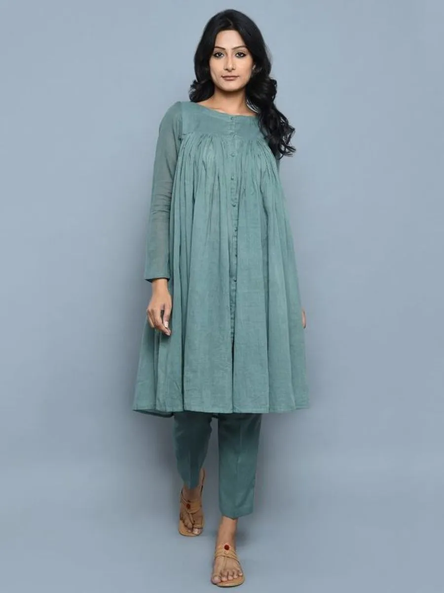 Teal Blue Cotton Kurta With Pants