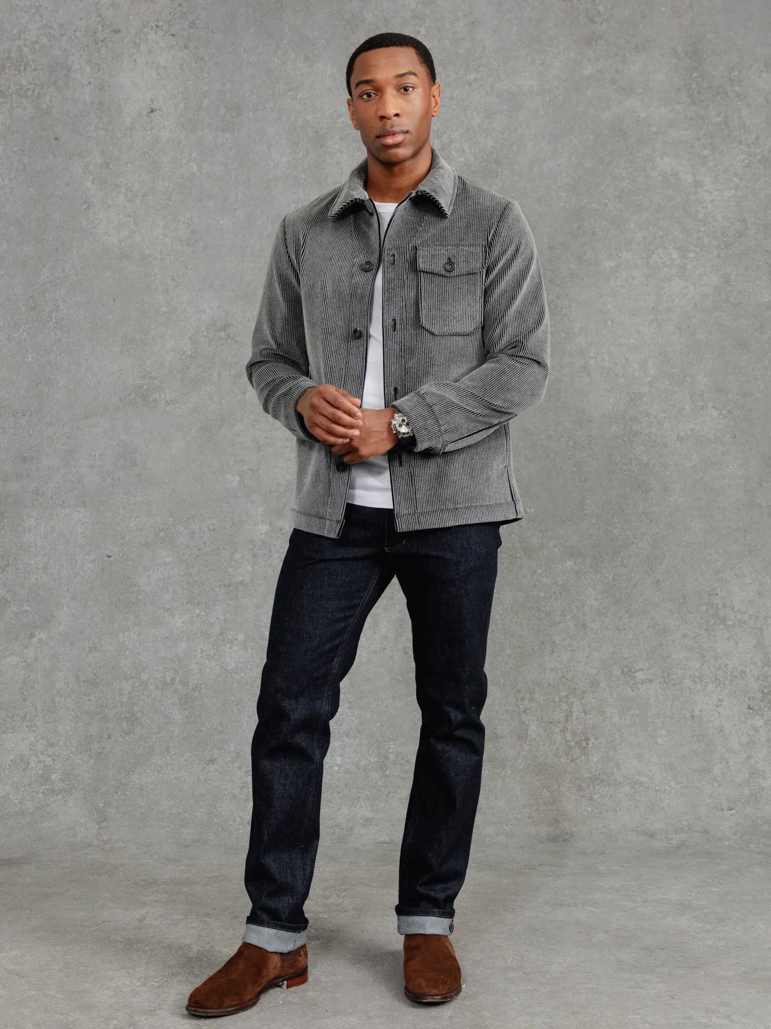 The Stamford Cord Shacket - Cobble Grey