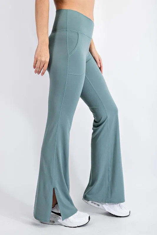 Tidewater Teal V Waist Flared Yoga Pants With Pockets