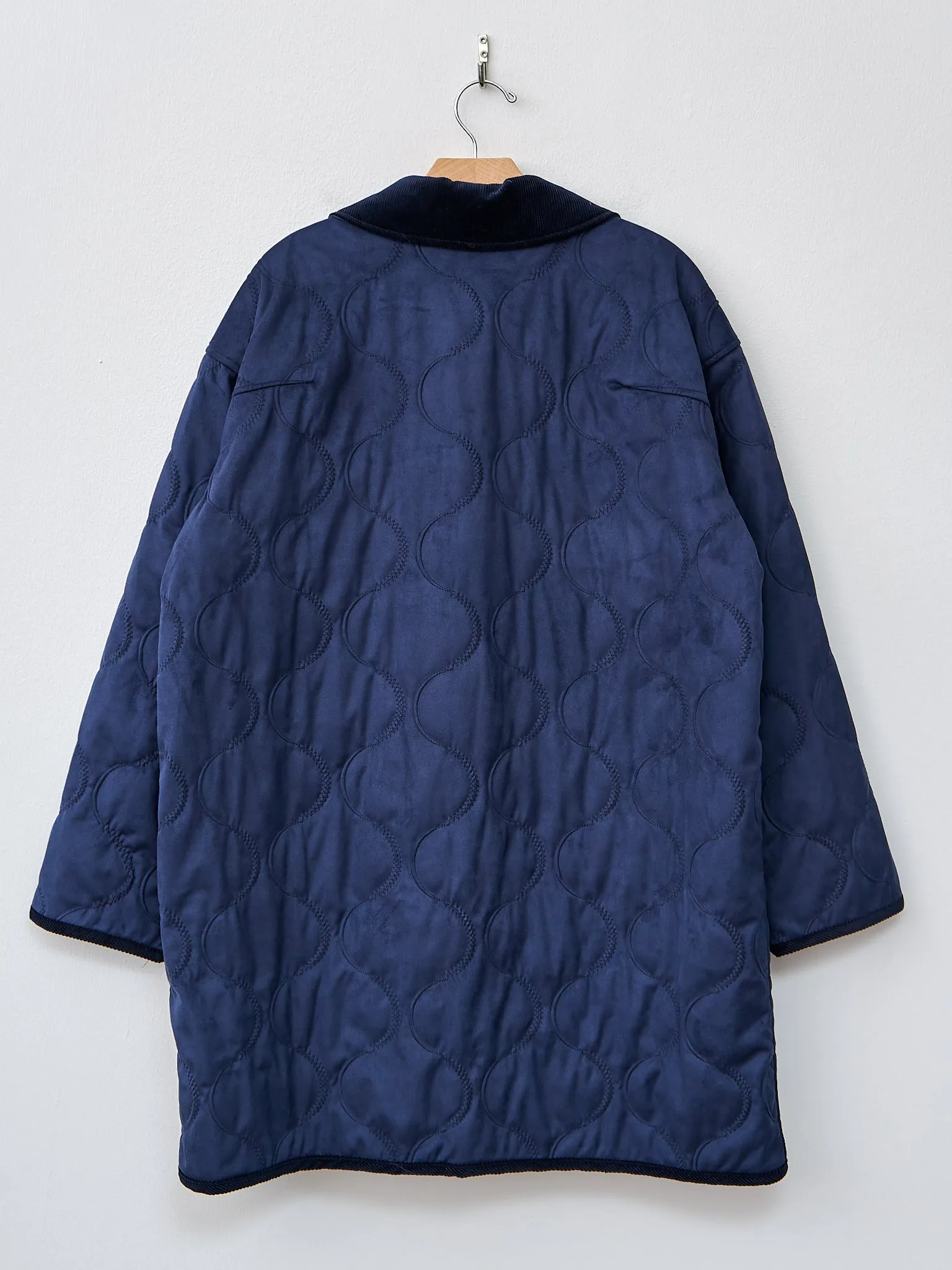 Vegan Nubuck Quilted Zip & Fly Front Coat - Navy