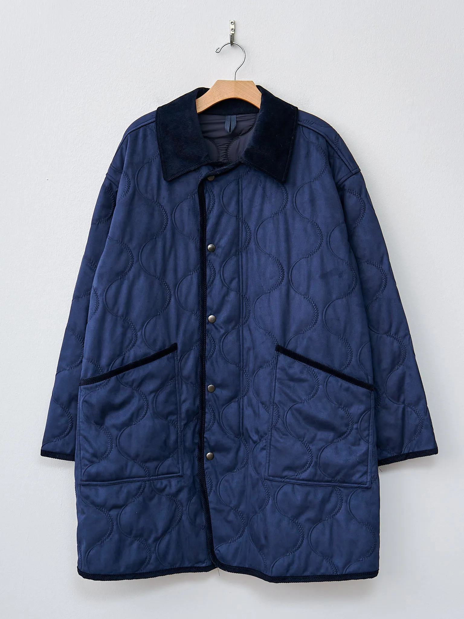 Vegan Nubuck Quilted Zip & Fly Front Coat - Navy