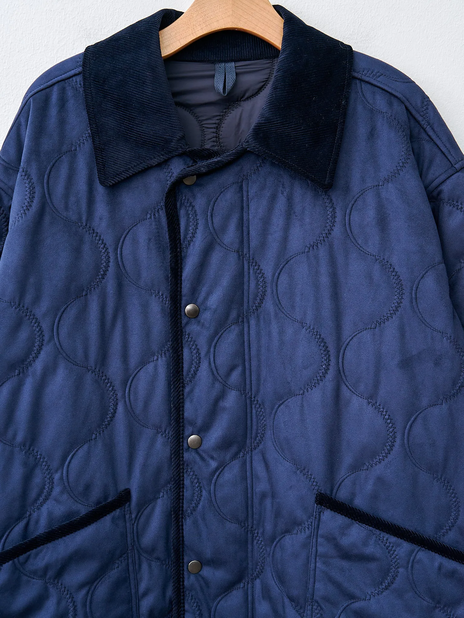 Vegan Nubuck Quilted Zip & Fly Front Coat - Navy