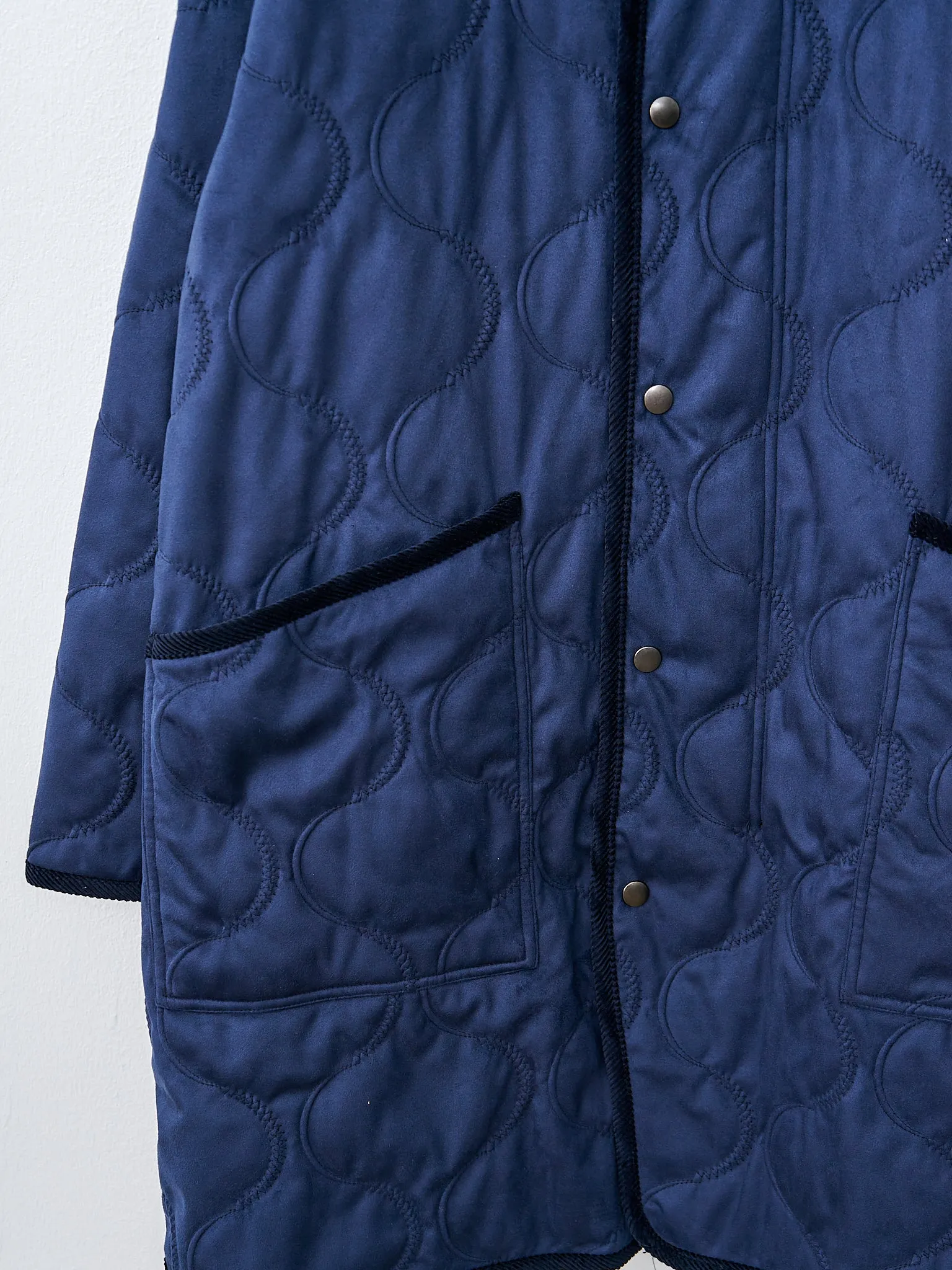 Vegan Nubuck Quilted Zip & Fly Front Coat - Navy