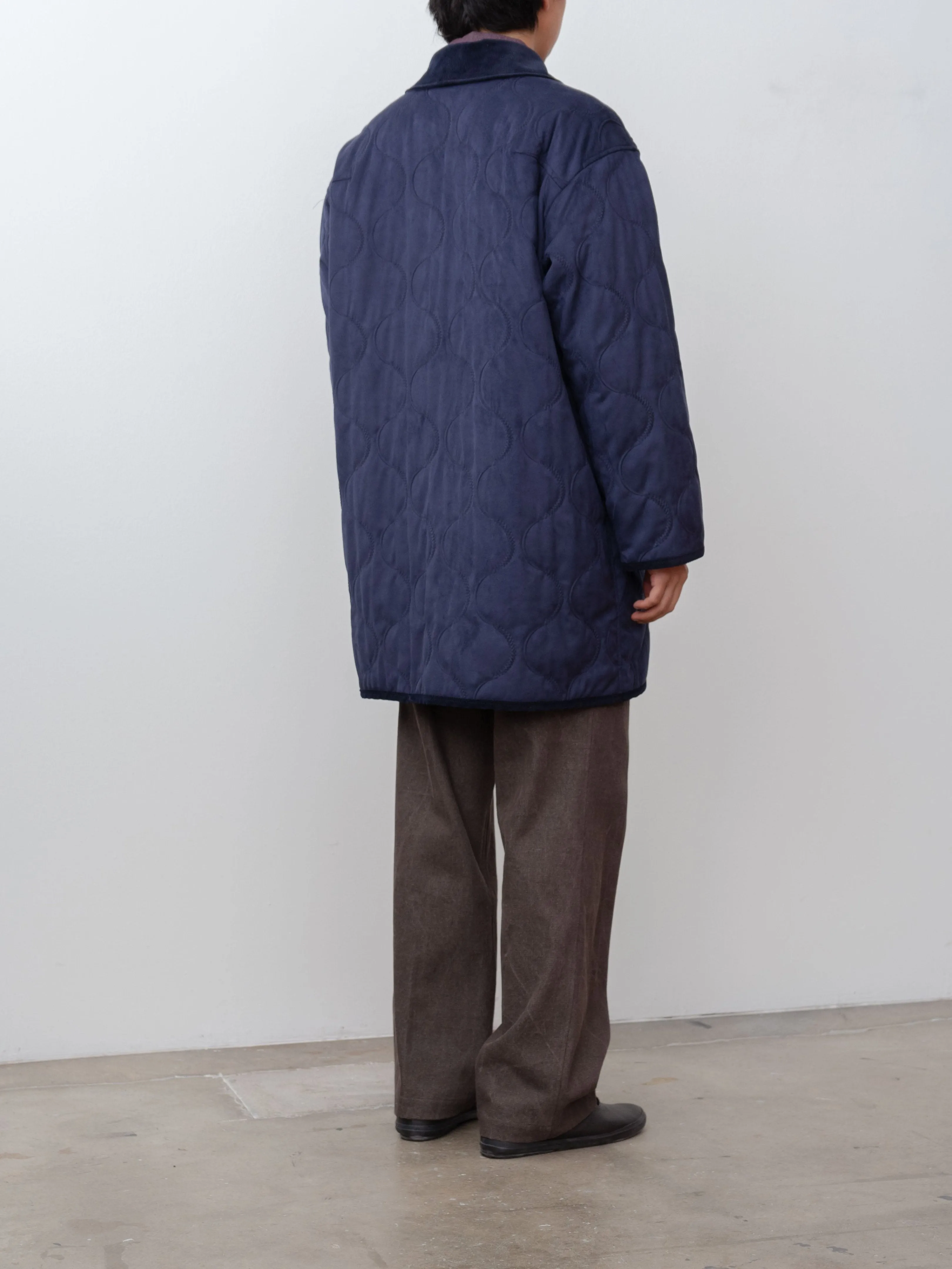 Vegan Nubuck Quilted Zip & Fly Front Coat - Navy