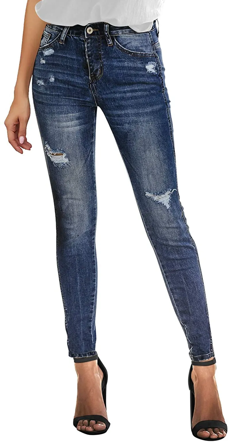 Vetinee Women's High Rise Skinny Jeans Ripped Slim Fit Stretch Denim Pants